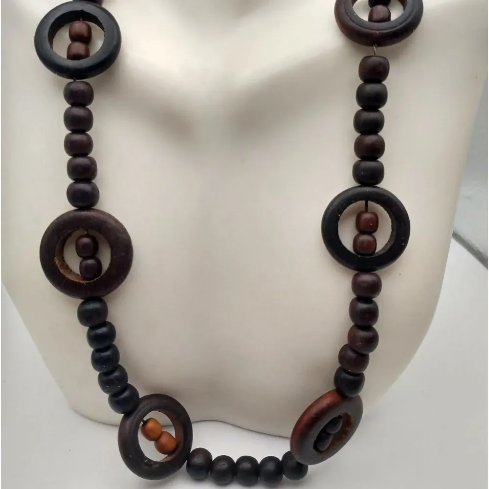 Round wooden circle tribal necklace‎
